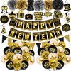 65Pcs Black and Gold New Years Decorations, New Year Decorations 2025 Happy New Year Banner, New Years Eve Party Supplies Happy New Years Latex Balloons Pom poms New Years Hanging Decorations