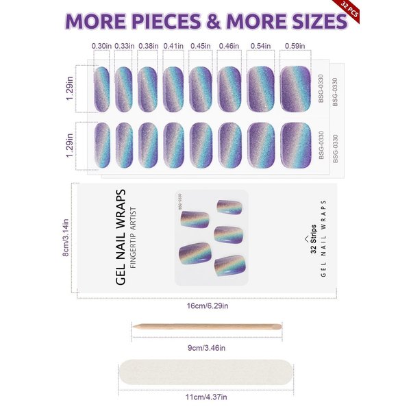 EBANKU 32PCS Cured Gel Nail Strips Real Nail Polish Strips Wraps Long-Lasting Waterproof Gel Nail Polish Wraps Full Wrap Gel Nail Art Stickers UV/LED Lamp Required (Cateye Blue)