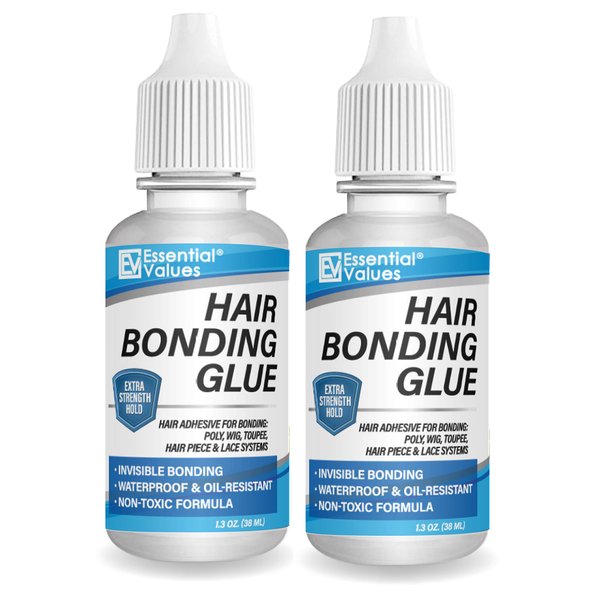 2 Pack Essential Values Hair Glue Bonding Adhesive (1.30 fl oz / 38mL) – Invisible Glue with Moisture Control Technology – Perfect for Poly & Lace Hairpieces, Wigs, Toupee Systems
