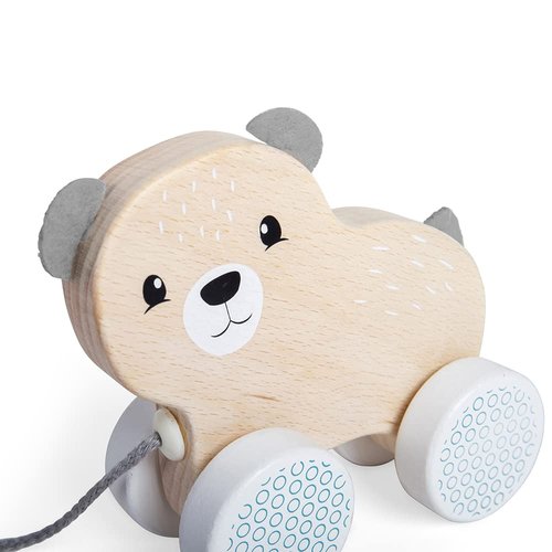 Bigjigs Toys FSC Certified Bear Pull Along Toy - Eco-Friendly Wooden Bear with Felt Ears & Tail and Grey Pull Cord, Quality Pull Along Toys for 1 Year Olds, Wooden Baby Toys