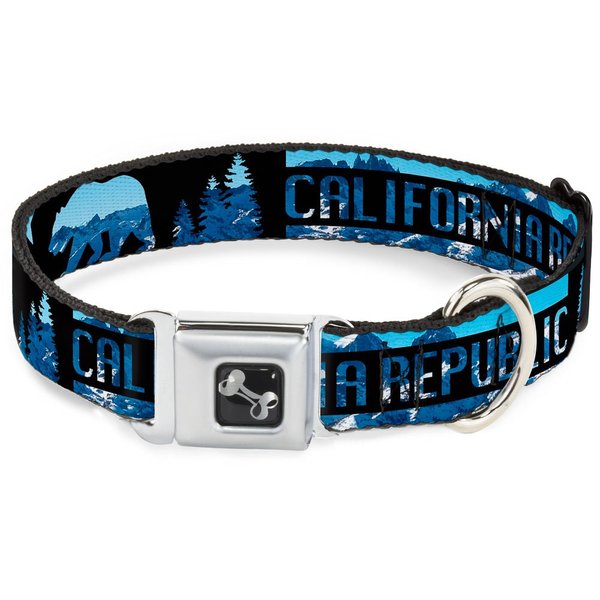 Dog Collar Seatbelt Buckle California Republic Bear Stars Silhouette Scenic Mountains 18 to 32 Inches 1.5 Inch Wide
