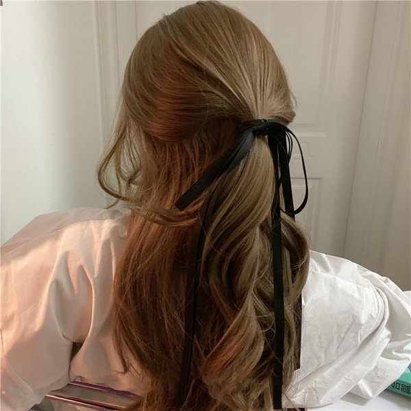 Silky Satin Bow Hair Ties Black Tassel Ribbon Hair Bows for Women Girls Toddlers Long Tail Bowknot Hair Bands for Thick Hair Cute Stretchy Hair Rope Hair Ponytail Holders Sweet Hair Accessories