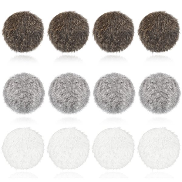 LEIFIDE 12 Pieces Real Rabbit Fur Pom Pom Cat Toy Fluffy Cat Pom Pom Balls Soft Fuzzy Cat Rattle Balls for Kitty Pets Kitten Chase Quiet Play, 3 Inches in Diameter (Gray, Coffee, White)