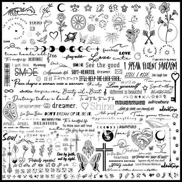 CHARLENT Realistic Temporary Tattoos Adult - 340+ Pcs Tiny Small Fake Tattoos Waterproof Words Flower Bouquet Sayings Tattoos for Women Men