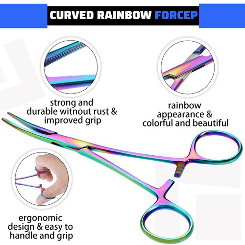 BBTO 2 Pcs Hemostat Curved and Straight Hemostat Forceps Piercing Pliers Forceps, Stainless Steel Straight and Curved Pliers, Fishing Tweezer Hemostats (Colorful)