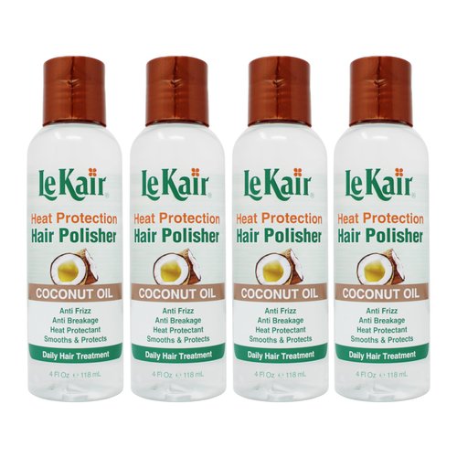 LeKair High Heat Protection Hair Polisher - Coconut Oil, Anti Frizz, Anti Breakage, Heat Protectant, Smooths & Protects, Daily Hair Treatment 4 Fl Oz - 4 Pack