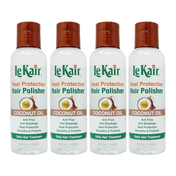 LeKair High Heat Protection Hair Polisher - Coconut Oil, Anti Frizz, Anti Breakage, Heat Protectant, Smooths & Protects, Daily Hair Treatment 4 Fl Oz - 4 Pack