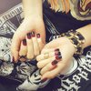 SIUSIO 24Pcs Fake Nails Black Red Full Cover Short Gradient Jewelry Top Coat Maple Leaf False Nail Covered Gel Nail Art Tips Sets for Women and Girls