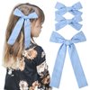DEEKA Blue Cotton Linen Hair Bows 2 Sizes 5"&3.5" Soft Hair Bow set for Toddler Girls Long Ponytail Knot Bows Alligator Clip Hair Accessories for Little School Girls (Blue)