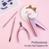 Melodysusie Acrylic Nail Clippers 4 in 1 Set, Adjustable Stainless Steel Nail Clippers for Acrylic Nails Tips, Professional Cuticle Nipper Cutter Cuticle Pusher Remover, Pink