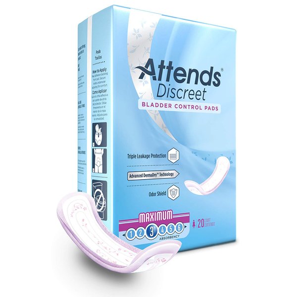 Attends Discreet Maximum Female Incontinent Pad Maximum 13" L ADPMAX, Maximum, 20 Ct