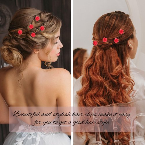 YISSION 20Pcs Mini Flower Hair Clips for Girls Women Cute Hair Pins Small Hair Clips Rose Flower Clips for Hair Wedding Hair Barrettes Bridal Hair Accessories for Girls Women Red