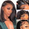 Bob Wig Human Hair 14inch HD Lace Front Wigs for Black Women Human Hair Glueless Short Human Hair Wigs for Black Women Pre Plucked Short Straight Bob Wig 180% Density (bob wig human hair, 14 Inch)