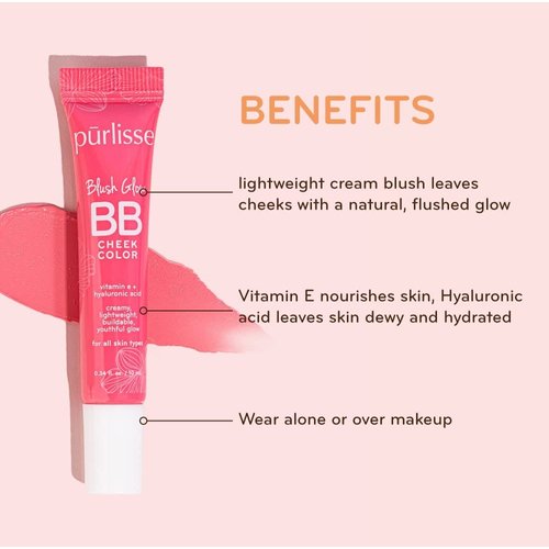 purlisse Blush Glow BB Cheek Color: Cruelty-free & clean, Paraben & Sulfate-free, Cream blush, Long lasting, Vitamin E hydrates | Pretty Plum 0.34oz