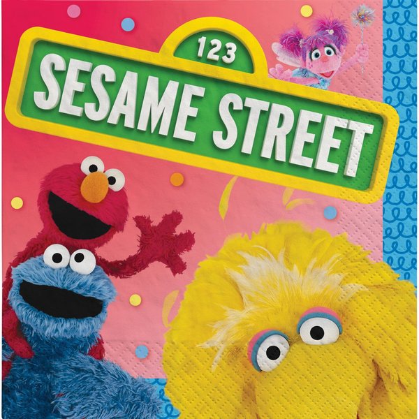 Multicolor Everyday Sesame Street Beverage Napkins (5" x 5") Pack Of 16 - Adorable & Vibrant Design, Soft & Absorbent Paper Napkins - Ideal For Themed Parties & Events