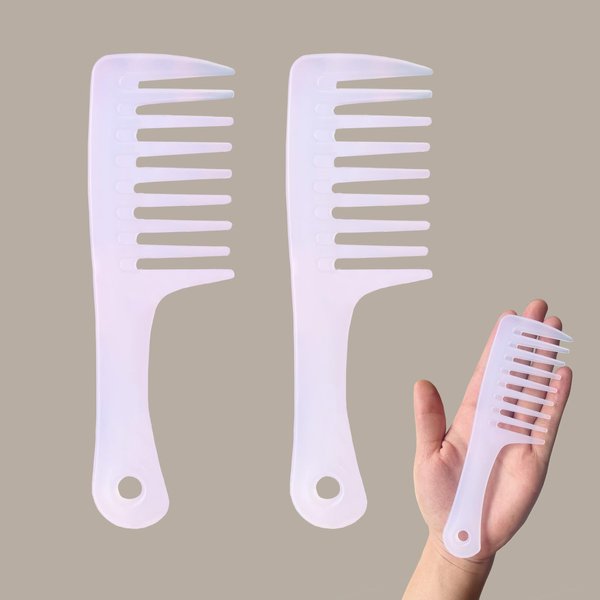 Mini Wide Tooth Comb,Small Travel Purse Comb Hair Detangling Comb Brush for Curlies Portable Care Handgrip Comb Shower Comb Travel Combs -Best Styling Comb for Men Women Curly Long hair (Clear White)