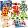Mocoosy 4 Wooden Robot Toys for Kids Ages 3-5, Building & Painting Your Own Robot Craft Kit with Paints and Stickers, Wood Robot Painting Art Supplies Educational Gift for 6 8 10 12 Years Old