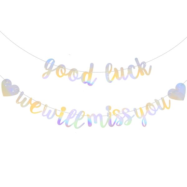 BEISHIDA Iridescent Silver Good Luck We Will Miss You Banner,Pre-Strung Glitter Retirement Party Sign Garland,Going Away Farewell Party Decoration, Graduation Party Supplies (No DIY）