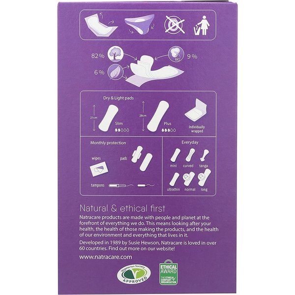 Natracare Dry & Light, Slim, Natural and Absorbent Pads with Organic Cotton Cover for Light Urinary Incontinence (6 Pack, 120 Pads Total)