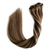 Clip in Hair Extensions-Chocolate Brown to Blonde Highlights Human Hair Extensions Skin Weft Remy Straight Seamless Clip in Real Hair Extensions Seamless Weft Clip in Real Extensions for Women