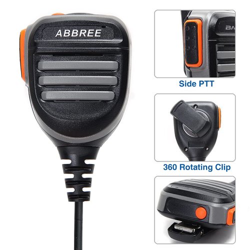 ABBREE AR-780 Two Way Radio Rainproof Handheld Speaker Mic Microphone(Upgrade of BF-S112), Remote Shoulder Mic for GMRS Radio Baofeng UV-5R BF-F8HP BF-888S UV-K5 UV-5RX3 GM-15PRO Ham Radio
