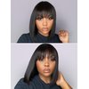 LUVME HAIR 10 Inch Light Yaki Straight Bob Wig with Bangs Human Hair Realistic HD Lace Short Black Bob Wigs, Ready to Go Blunt Cut Bob Wig Glueless 180 Density