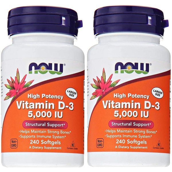 Now Foods Vitamin D3 5,000 IU, 240 softgels (Pack of 2)