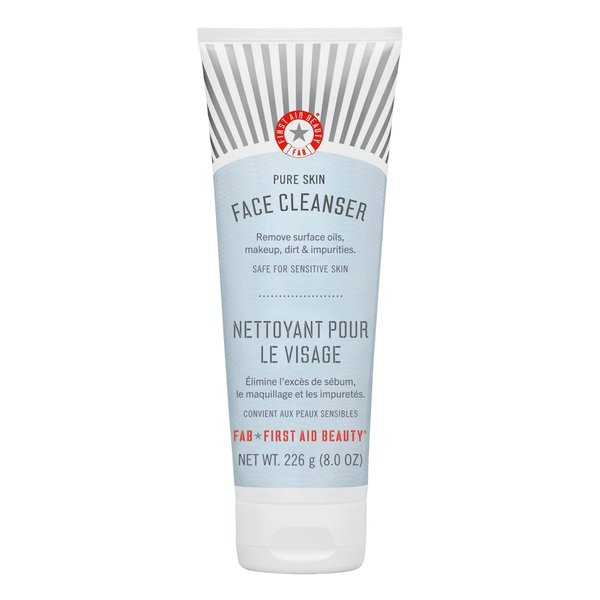 First Aid Beauty Pure Skin Face Cleanser, Sensitive Skin Cream Cleanser with Antioxidant Booster, 8 oz.