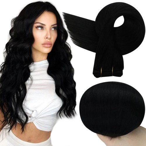 Full Shine Weft Hair Extensions Black Straight Hair Sew In Extensions Soft Real Hair For Women Color Jet Black Human Hair Bundles Weft Human Hair Extensions Silky Hair Jet Black 16 Inch 105G