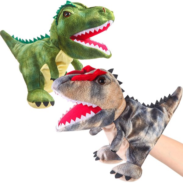 Animal Hand Puppets 11 Inch Sea Turtle Plush Dinosaur Animals Hand Puppet Toys Role-Play Toy Puppets for Kids Storytelling Imaginative Pretend Play Teaching Preschool(Rex and Dilophosaurus)