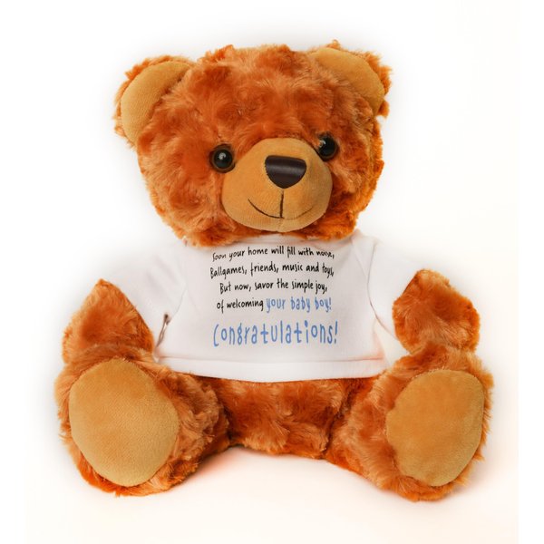 Penned Teddy Bear with It's a Boy T-Shirt – 10" Brown Stuffed Bear with Baby Boy Poem. Gift for Baby Shower, Birth Announcement, New Baby. (It's a Boy)