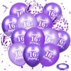 16th Birthday Balloons 24Pcs Purple Happy 16th Birthday Latex Balloons Confetti Balloons Purple Sweet 16th Birthday Party Decorations for Girls 16th Birthday Anniversary Party Supplies Decor 12 inches