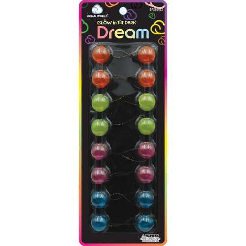 Dream World Glow In The Dark Ponytail Holder 20 MM Bead Assorted Colors #2 8 Piece Pack