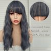 curldiva Blue Short Bob Wave Wigs Synthetic Hair Cosplay Wig with Bangs Loose Curly Shoulder Length Blue-grey Colorful Natural Wave Wig for Women Blue Haze Costume Wig
