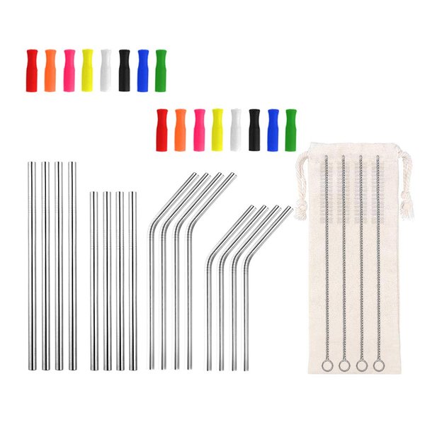 Lazycorner 16 Short Metal Straws, 6mm 5.5" 6.5" Kids Reusable Straws+Silicone Tips+Cleaner, Mini Small Stainless Steel Straws Fit 8 10 12 oz Tumbler/Wine Tumblers, Reusable Cocktail Straws(Silver)