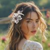 Kesvb Flower Bride Hair Clip Sliver Crystal Hair Barrettes Leaf Hairpins Wedding Hair Accessories for Women and Girls