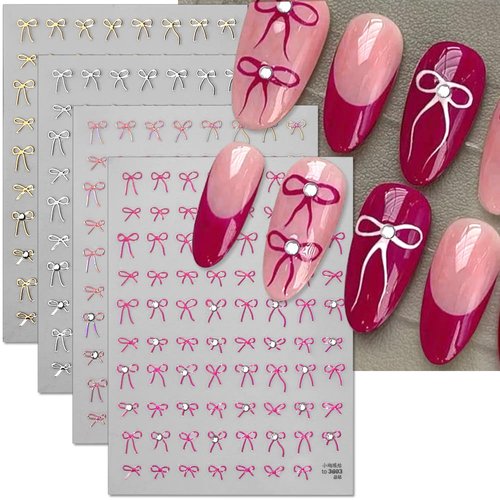 4 Sheets Bow Nail Stickers,Rhinestones Bows Nail Stickers For Nail Art Clear Nail Gems Nail Design Bowknot Nail Art Stickers Sparkle Nail Crystals Ribbon Bowknots Nail Decals Nail Art Nail Accessories