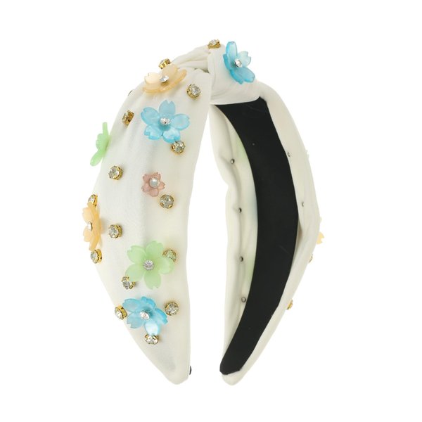Firopia Summer Knotted Headband for Women | Jeweled Flower Headband for Women | Sparkly Rhinestone Knotted Headbands | Hair Accessories for Seaside Holiday（White）