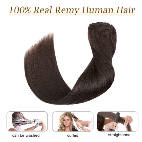 MY-LADY 10 inch Double Weft 100% Remy Human Hair Clip in Extensions Grade 7A Quality Full Head Thick Short Soft Silky Straight 8pcs 18clips for Women Beauty 110g #2 Dark Brown