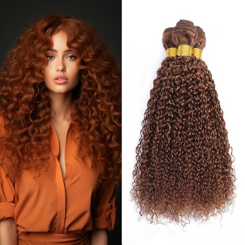 Light Brown Kinky Curly Bundles Human Hair Color 30 Human Hair Bundles Brown Curly Wave Bundles Double Weft Brazilian Human Hair Wet and Wavy Bundles Silky Soft 10 10 10 inch