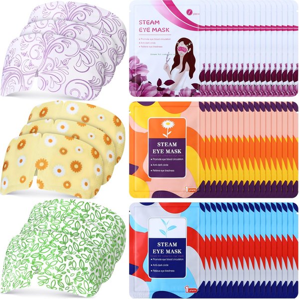 Silicherry 48 Packs Steam Eye Mask Disposable Self Heating Eye Mask for Dry Eyes Spa Warm Sleep Eye Mask for Home Office Travel Eyestrain Relieve (Unscented, Lavender, Chamomile)