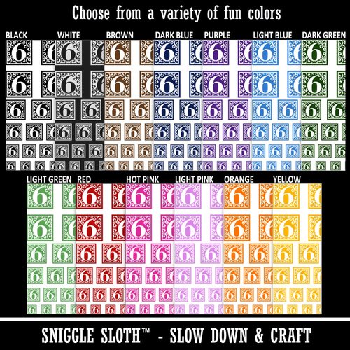 Monogram Swirls Number 6 Six Temporary Tattoo Water Resistant Fake Body Art Set Collection - Black (One Sheet)