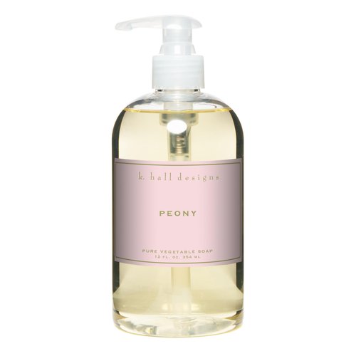 K. Hall Designs Peony Liquid Hand Soap, Delicate Peony Scent with Watery Notes, Natural Liquid Soap for Bathroom & Kitchen, Plant-Based Formula, 12 fl oz