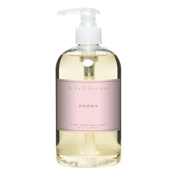 K. Hall Designs Peony Liquid Hand Soap, Delicate Peony Scent with Watery Notes, Natural Liquid Soap for Bathroom & Kitchen, Plant-Based Formula, 12 fl oz