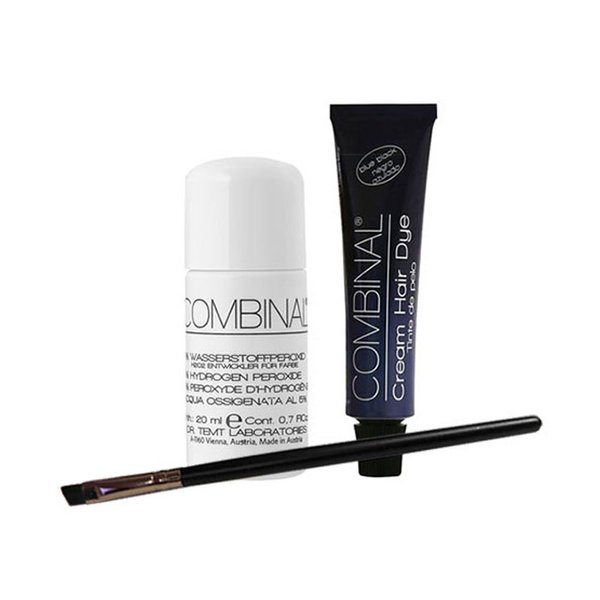 Combinal Cream Hair Dye (Blue Black) .5 oz with Brush & 5% Hydrogen Peroxide .7 oz