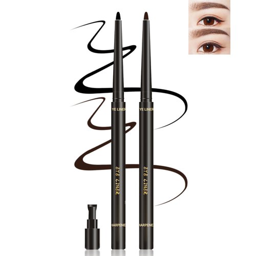 Gel Eyeliner Set for Mature Women Black Brown, Waterproof Smudge-proof Gel Eyeliner Pencil Long Lasting 24H Retractable Eyeliner Matte Cream Eye Makeup Pen with Sharpener for Older Women Sensitive Eye
