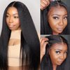 KLAIYI Bye Bye Knots Glueless Wig Yaki Straight 7x5 Pre Cut Lace Front Wigs Human Hair Put On and Go Wigs for Beginners Pre Bleached Pre Plucked No Glue 30S Easy to Wear Kinky Wigs for Women 22Inch