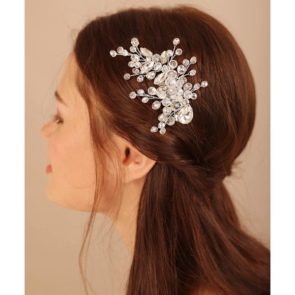 Xerling Bride Wedding Hair Clip for Women Crystal Rhinestone Hair Accessories Flower Girls Bridal Head Pieces (Gold)