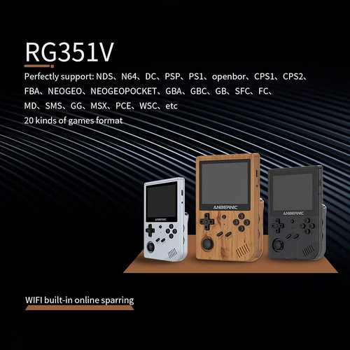 HAIHUANG RG351V Handheld Game Console,Plug & Play Video Games Supports Double TF Extend 256GB,Portable Game Console 3.5 Inch IPS Screen 2521 Games (Transparent Black)