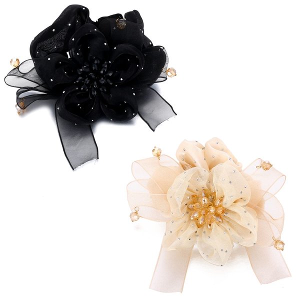 NASAMA Hair Scrunchies for Women,Soft Silk Hair Scrunchies Hair Styling Accessories,Hair Elastics Bands Flower Hair Scrunchies(Mixed color/2pcs)